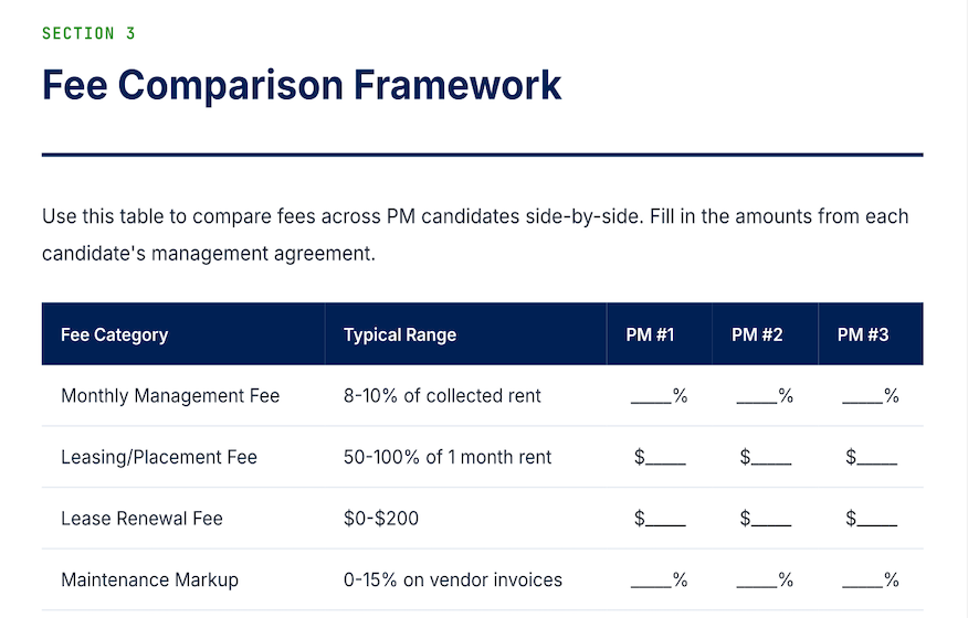 Fee Comparison Framework